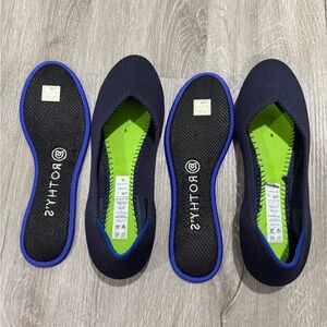 Rothy's Navy Blue Flats with Lime Green Insole